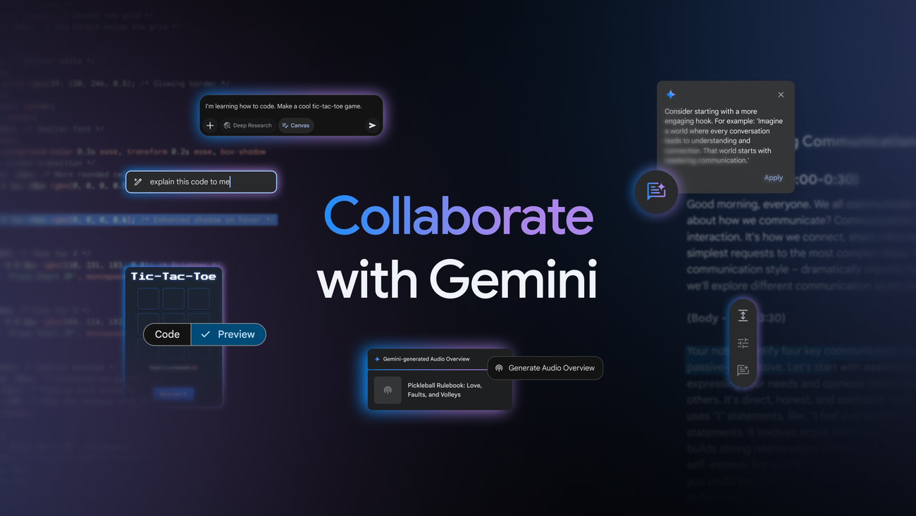 Примеры работы Gemini Canvas из презентации Google